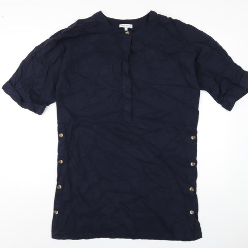 Warehouse Womens Blue Viscose A-Line Size 12 Round Neck Button
