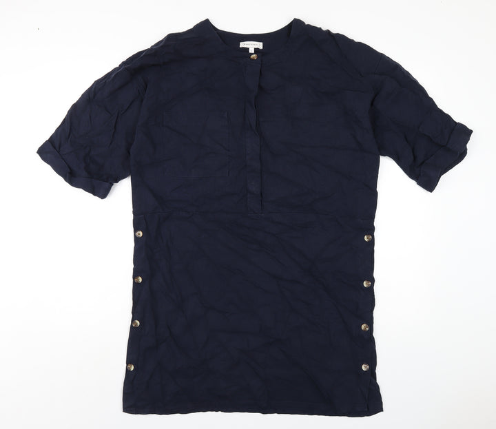 Warehouse Womens Blue Viscose A-Line Size 12 Round Neck Button