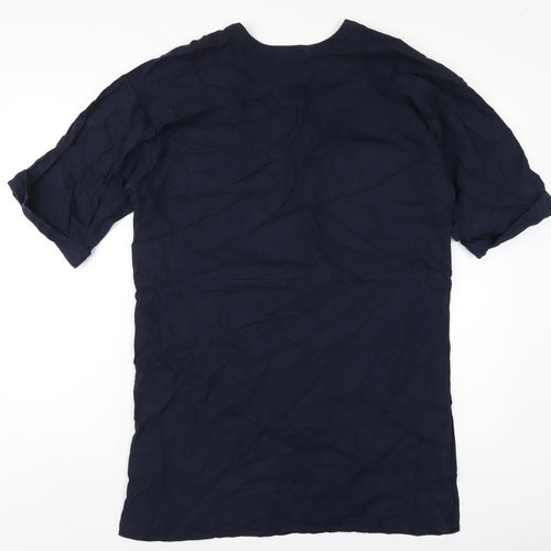 Warehouse Womens Blue Viscose A-Line Size 12 Round Neck Button