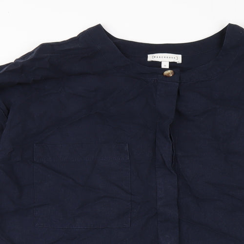 Warehouse Womens Blue Viscose A-Line Size 12 Round Neck Button