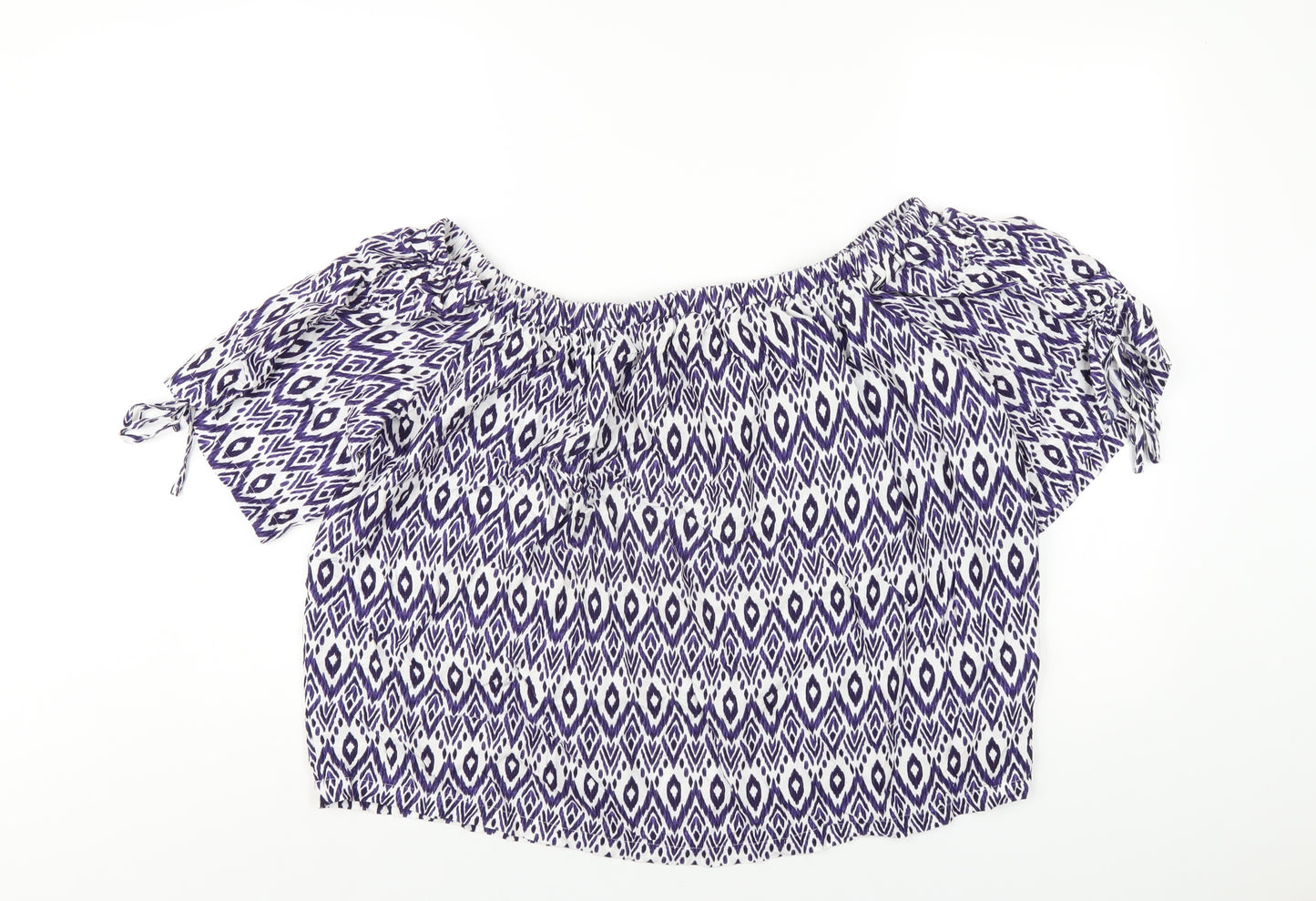 NEXT Womens Blue Geometric Viscose Basic T-Shirt Size 16 Off the Shoulder