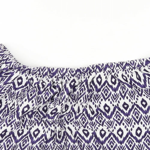 NEXT Womens Blue Geometric Viscose Basic T-Shirt Size 16 Off the Shoulder