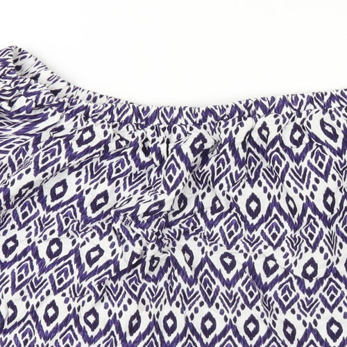 NEXT Womens Blue Geometric Viscose Basic T-Shirt Size 16 Off the Shoulder