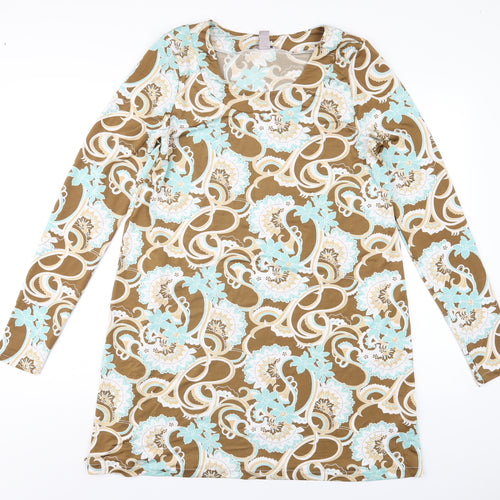 H&M Womens Multicoloured Geometric Polyester A-Line Size 12 Round Neck Pullover