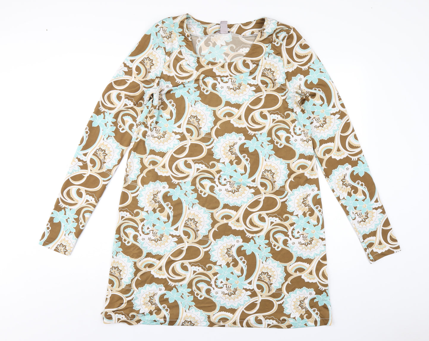 H&M Womens Multicoloured Geometric Polyester A-Line Size 12 Round Neck Pullover