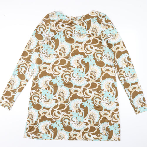H&M Womens Multicoloured Geometric Polyester A-Line Size 12 Round Neck Pullover