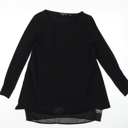 Nina Leonard Womens Black Polyester Basic T-Shirt Size S Round Neck