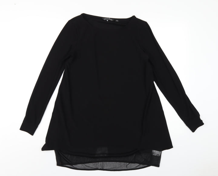 Nina Leonard Womens Black Polyester Basic T-Shirt Size S Round Neck