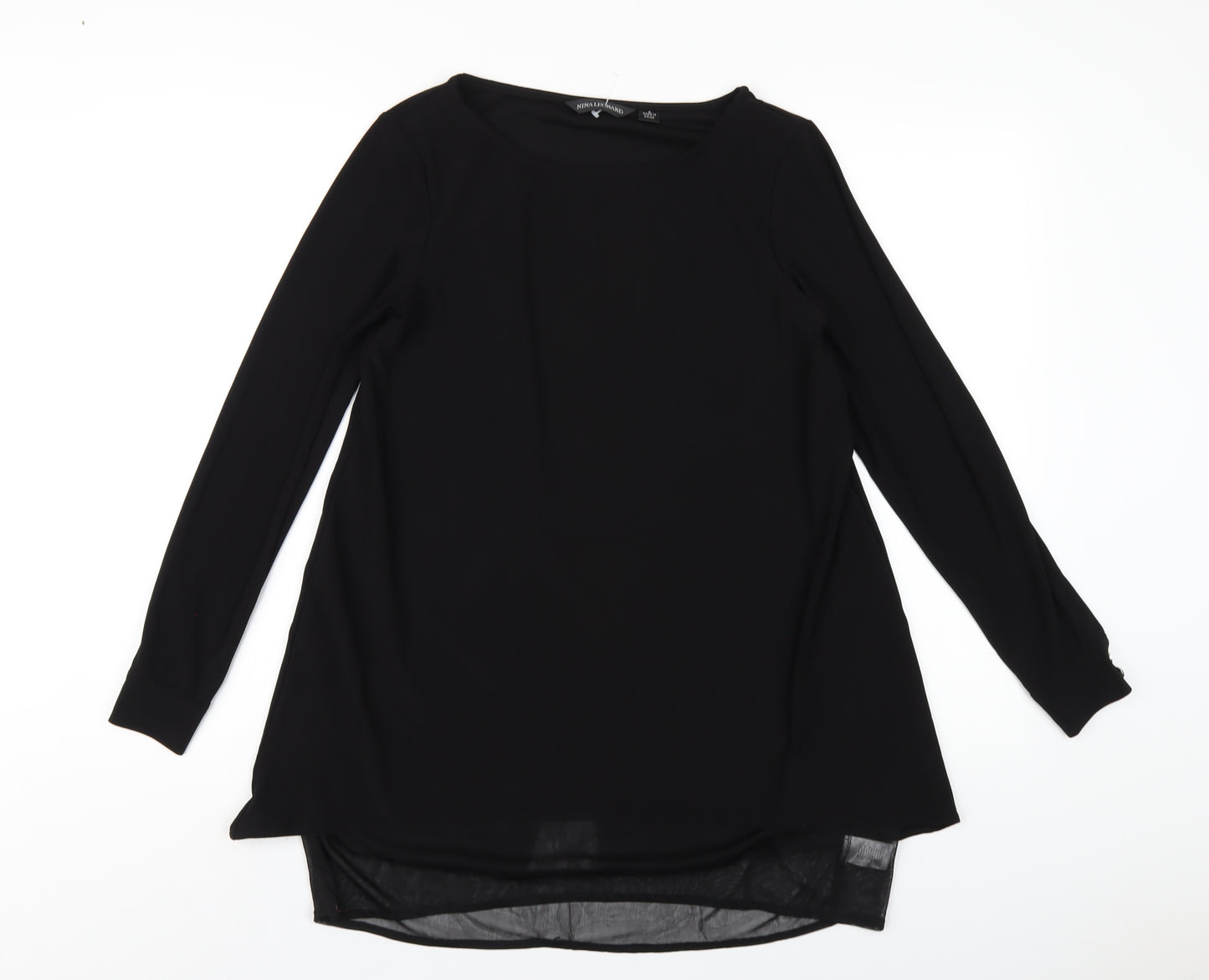 Nina Leonard Womens Black Polyester Basic T-Shirt Size S Round Neck