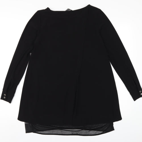 Nina Leonard Womens Black Polyester Basic T-Shirt Size S Round Neck