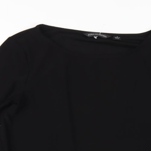 Nina Leonard Womens Black Polyester Basic T-Shirt Size S Round Neck