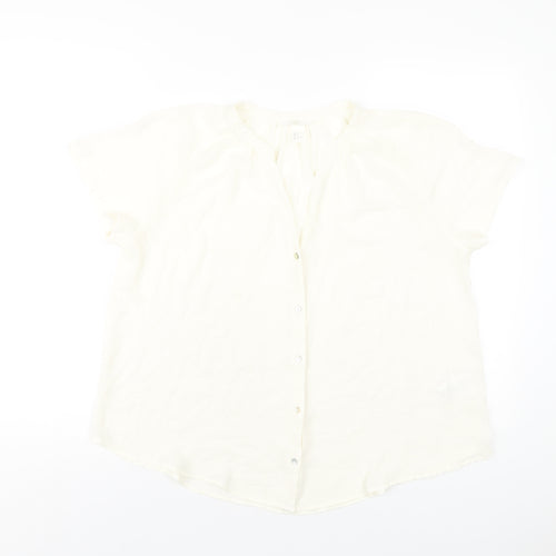 H&M Womens Ivory Polyester Basic Blouse Size 8 V-Neck