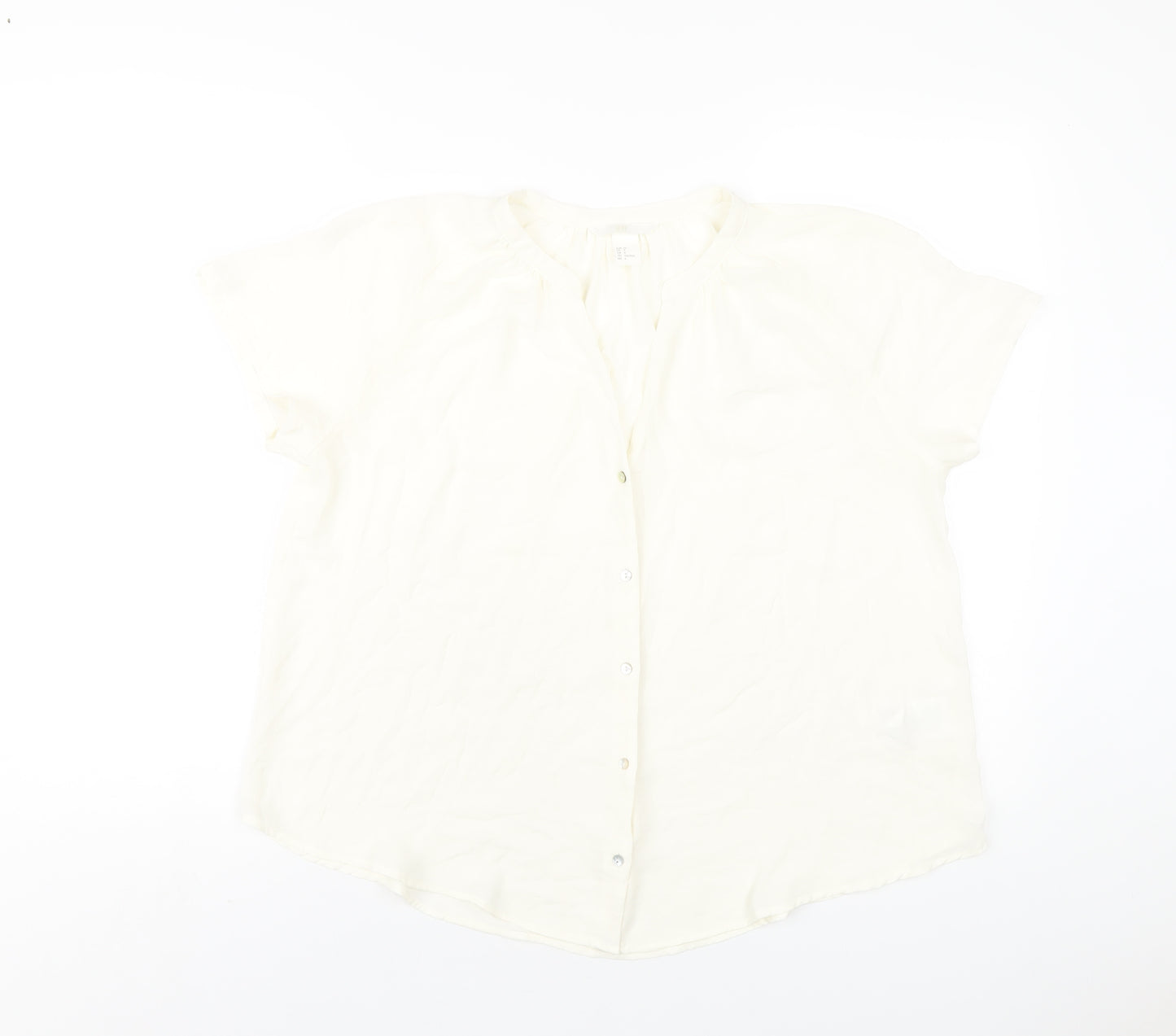 H&M Womens Ivory Polyester Basic Blouse Size 8 V-Neck