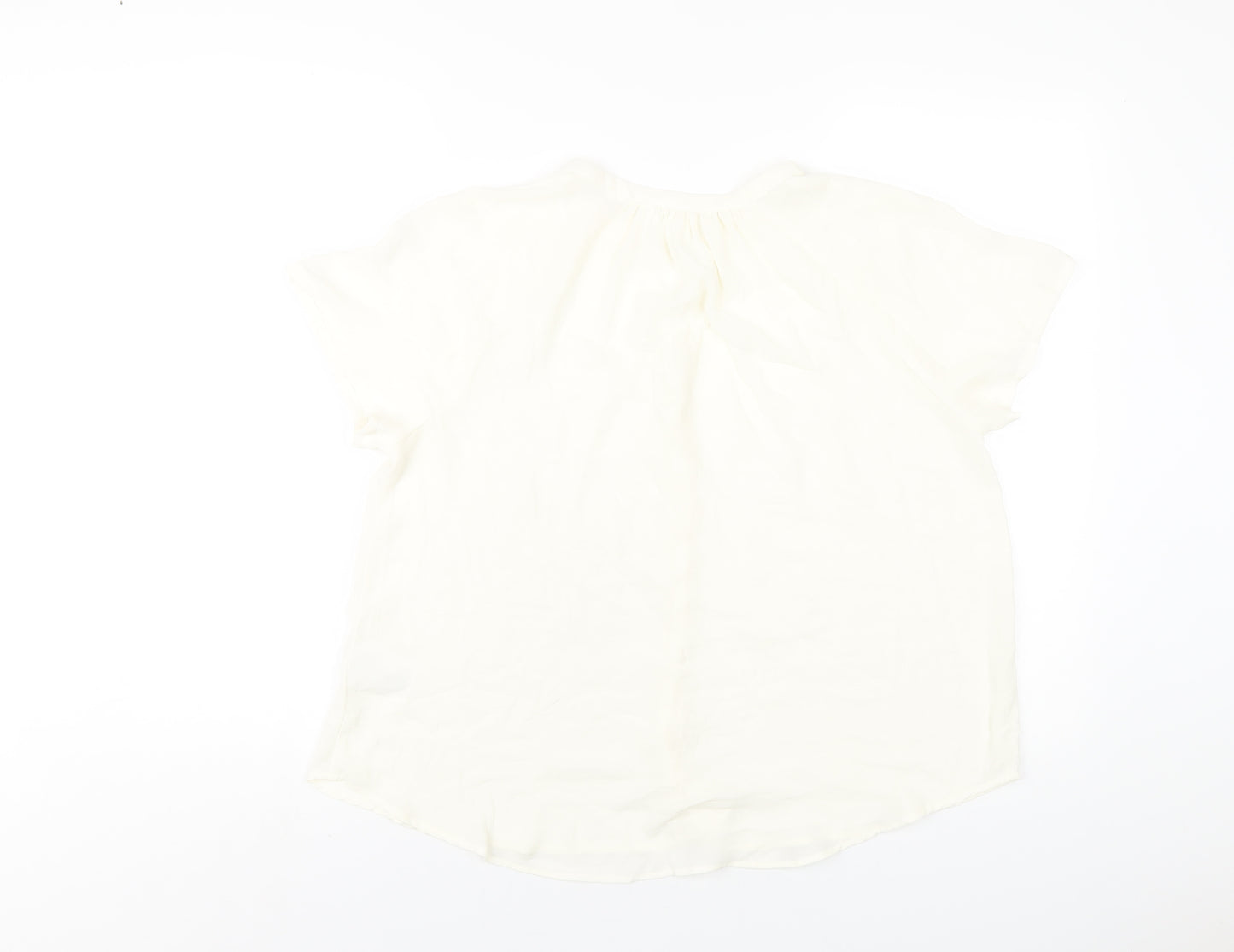 H&M Womens Ivory Polyester Basic Blouse Size 8 V-Neck