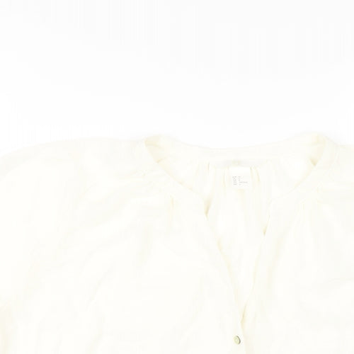 H&M Womens Ivory Polyester Basic Blouse Size 8 V-Neck