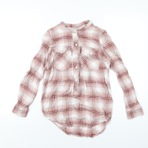 NEXT Womens Red Plaid Viscose Basic Button-Up Size 8 Round Neck