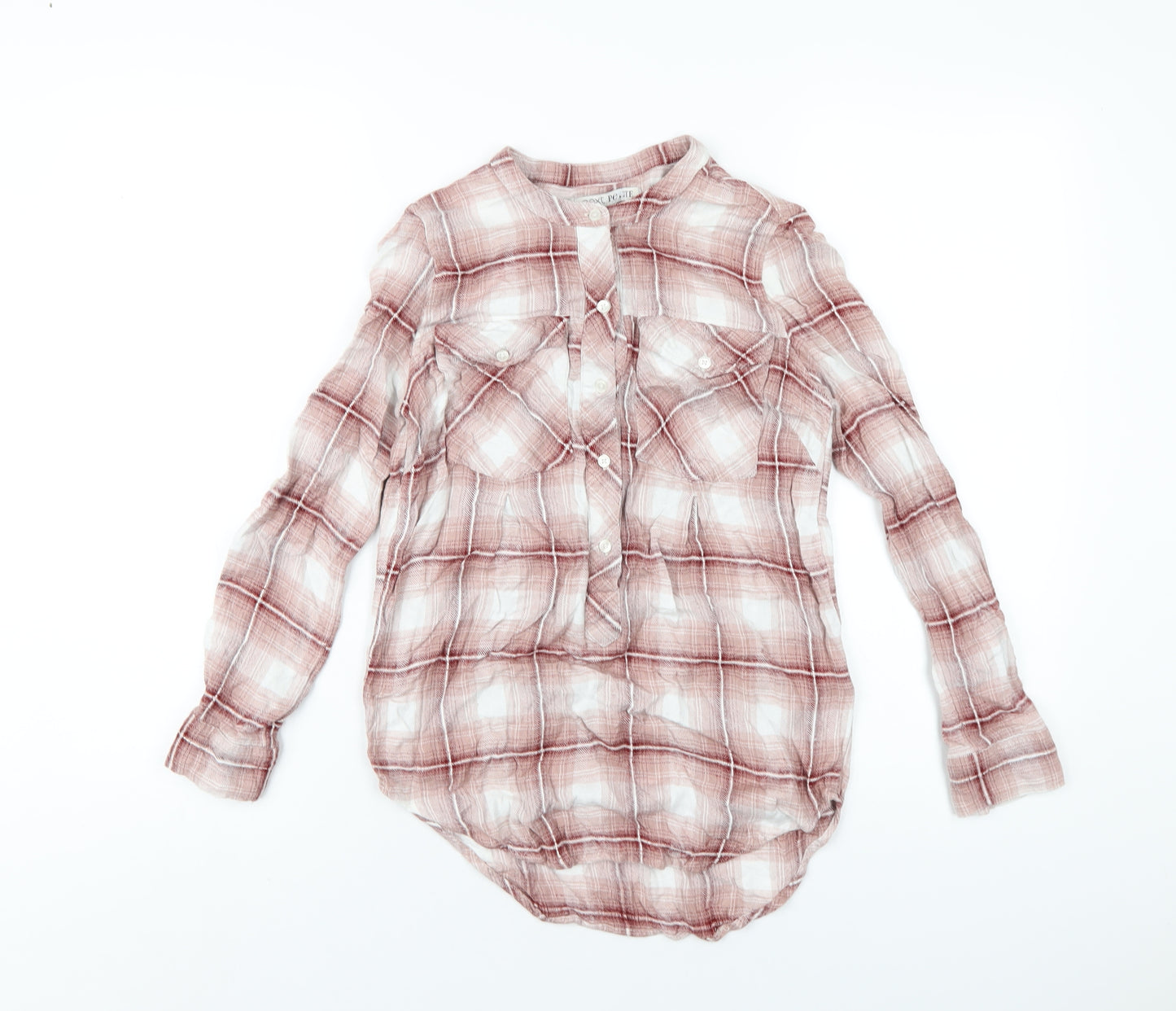 NEXT Womens Red Plaid Viscose Basic Button-Up Size 8 Round Neck