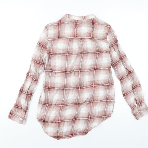 NEXT Womens Red Plaid Viscose Basic Button-Up Size 8 Round Neck