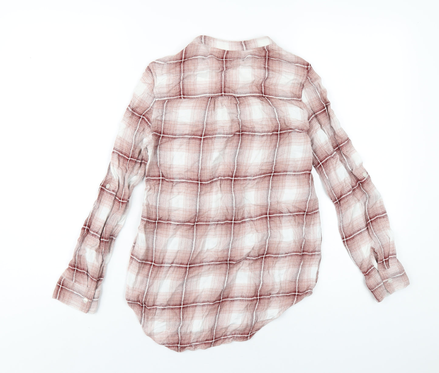 NEXT Womens Red Plaid Viscose Basic Button-Up Size 8 Round Neck