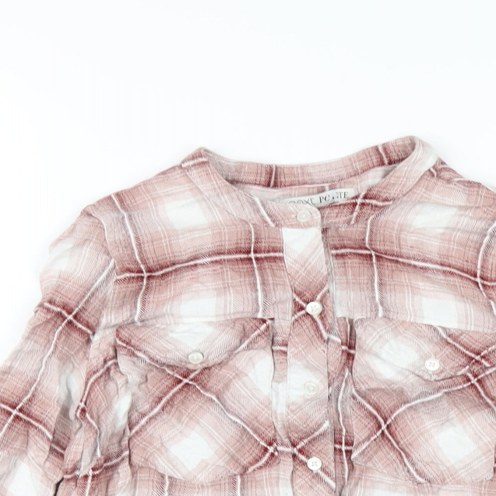 NEXT Womens Red Plaid Viscose Basic Button-Up Size 8 Round Neck