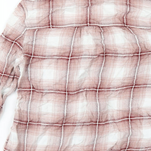 NEXT Womens Red Plaid Viscose Basic Button-Up Size 8 Round Neck