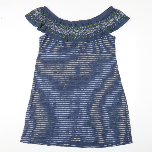MANTARAY PRODUCTS Womens Blue Striped Cotton A-Line Size 20 Off the Shoulder Pullover