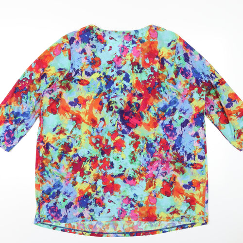 Nina Leonard Womens Multicoloured Polyester Basic T-Shirt Size 2XL V-Neck - Beaded Neckline
