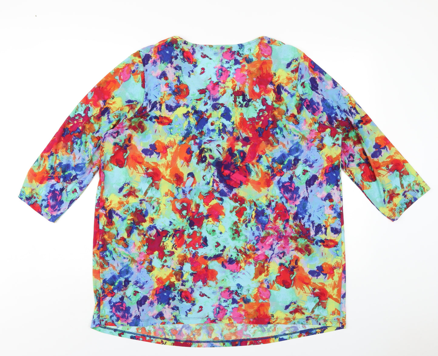Nina Leonard Womens Multicoloured Polyester Basic T-Shirt Size 2XL V-Neck - Beaded Neckline