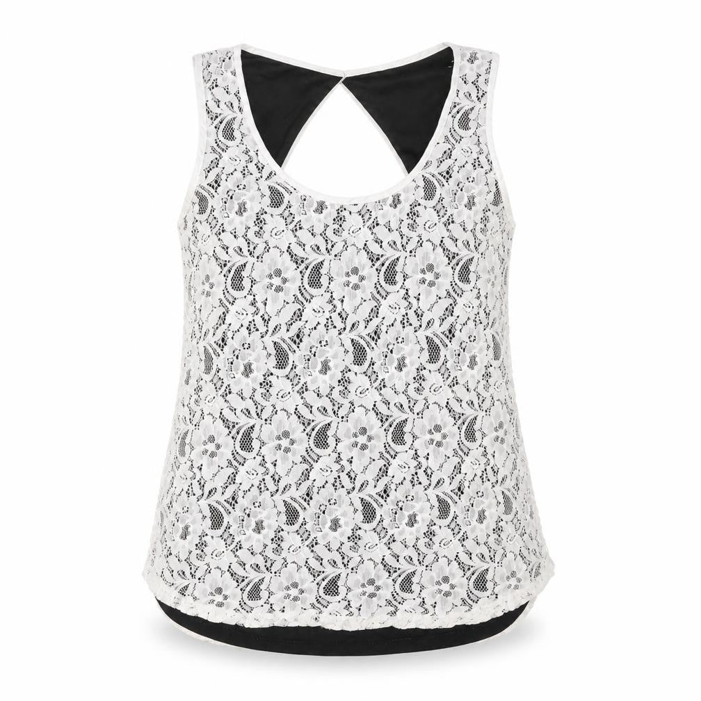Front view of Oasis women’s white polyamide basic tank, size S, scoop neck