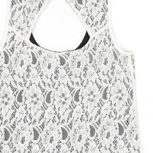 Oasis Womens White Polyamide Basic Tank Size S Scoop Neck