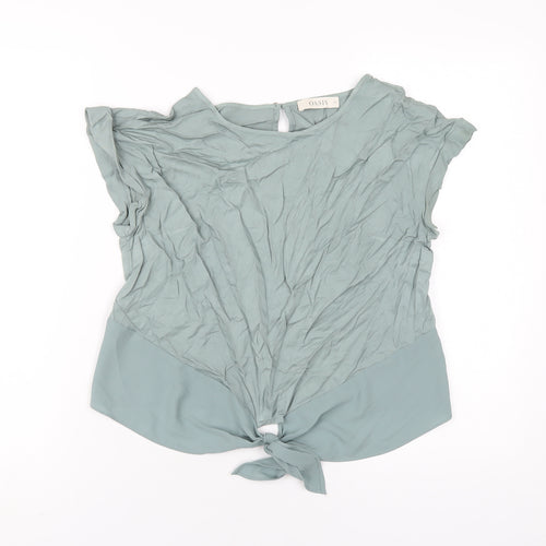 Oasis Womens Green Viscose Basic T-Shirt Size 12 Round Neck