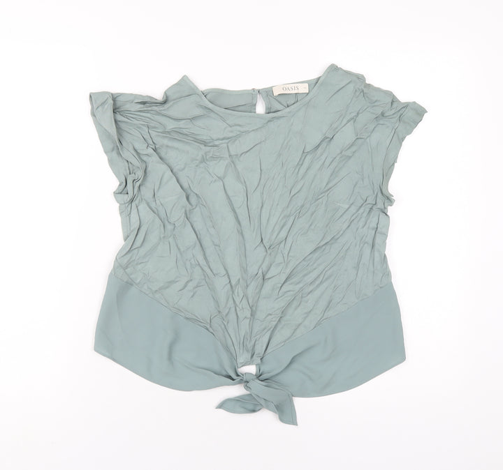Oasis Womens Green Viscose Basic T-Shirt Size 12 Round Neck