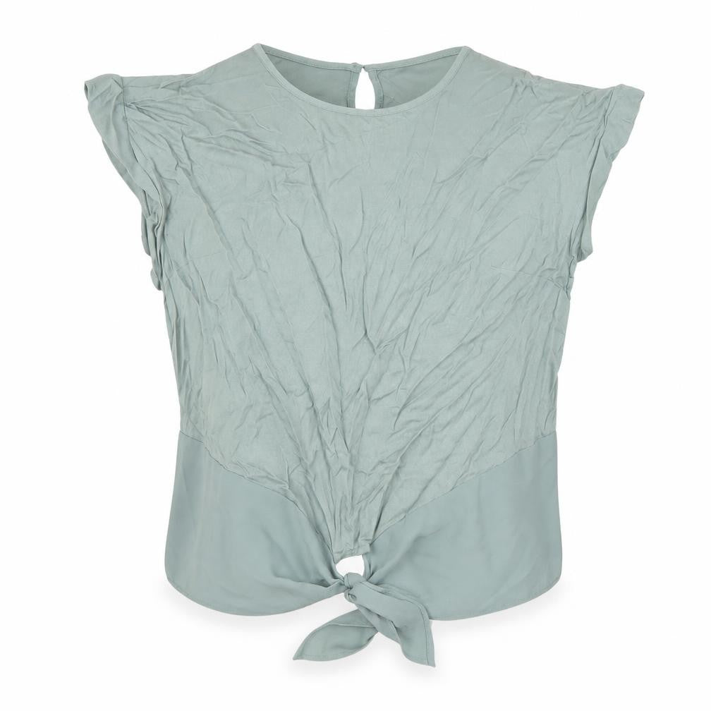 Front view of Oasis women’s green viscose basic t-shirt, size UK 12, round neck