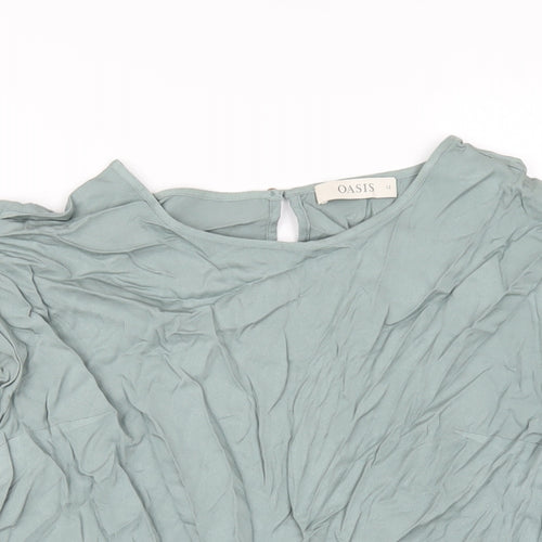 Oasis Womens Green Viscose Basic T-Shirt Size 12 Round Neck