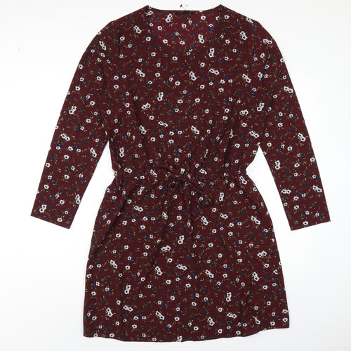 Only Womens Red Floral Polyester A-Line Size 12 Round Neck Pullover