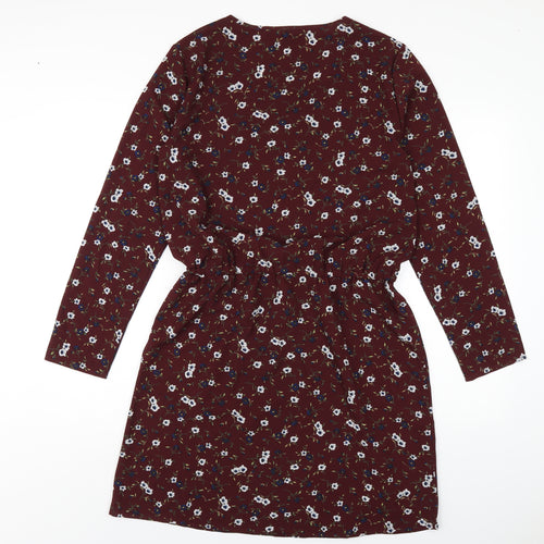 Only Womens Red Floral Polyester A-Line Size 12 Round Neck Pullover