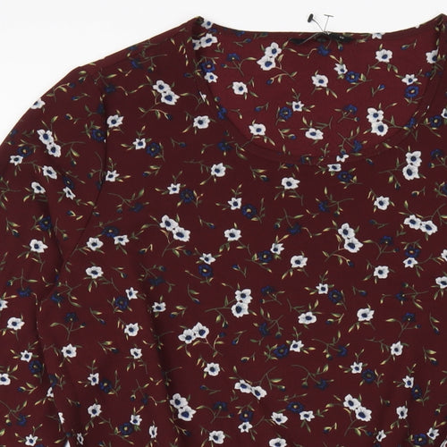 Only Womens Red Floral Polyester A-Line Size 12 Round Neck Pullover