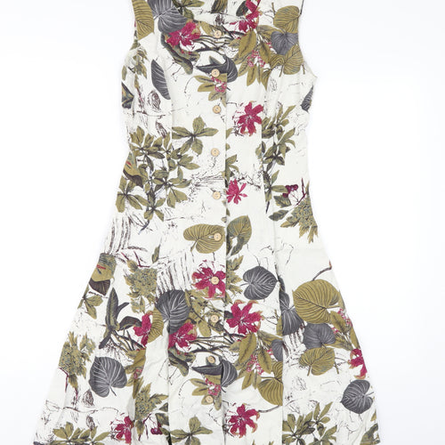Solo Womens Multicoloured Floral Cotton A-Line Size 10 Round Neck Button