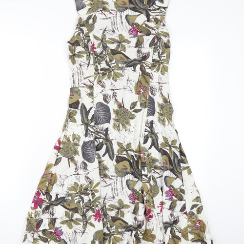 Solo Womens Multicoloured Floral Cotton A-Line Size 10 Round Neck Button