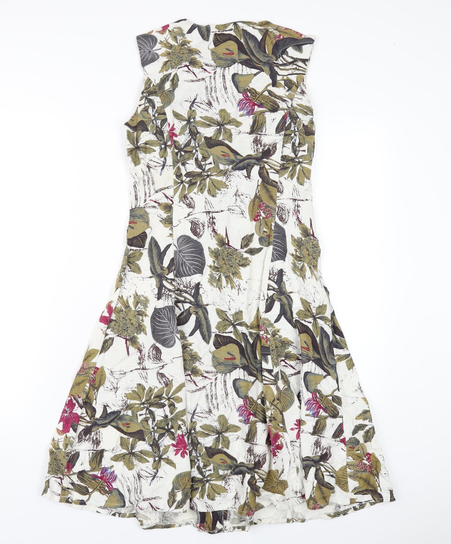 Solo Womens Multicoloured Floral Cotton A-Line Size 10 Round Neck Button