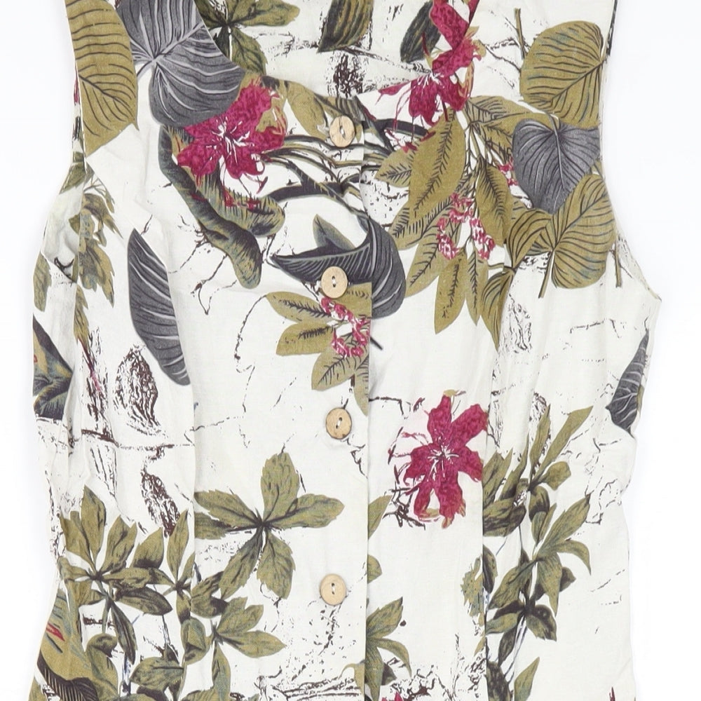 Solo Womens Multicoloured Floral Cotton A-Line Size 10 Round Neck Button