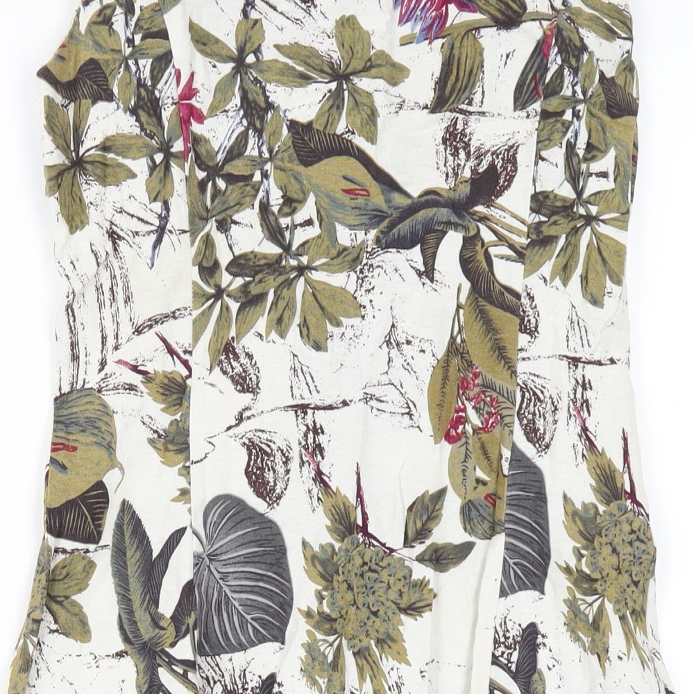 Solo Womens Multicoloured Floral Cotton A-Line Size 10 Round Neck Button