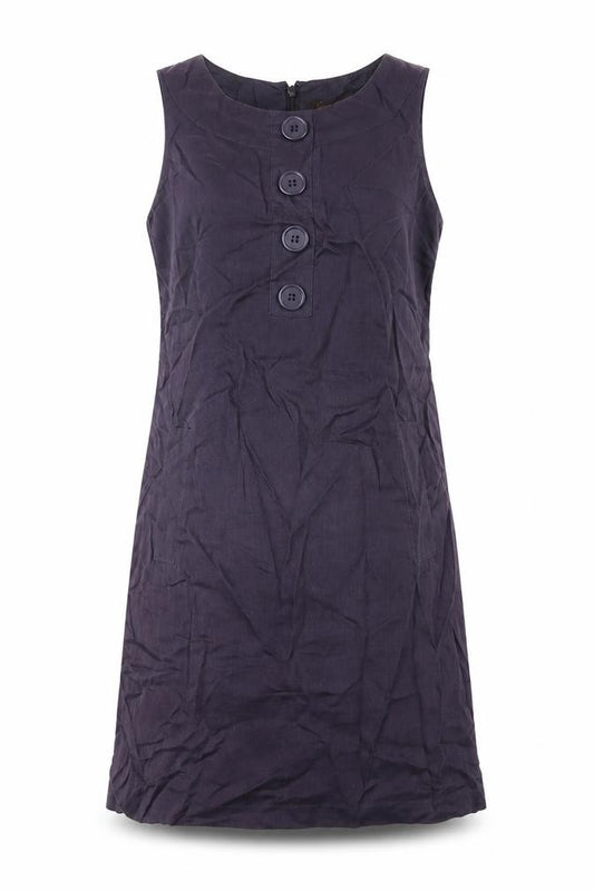 Front view of Great Plains women’s purple linen a-line, size M, round neck zip