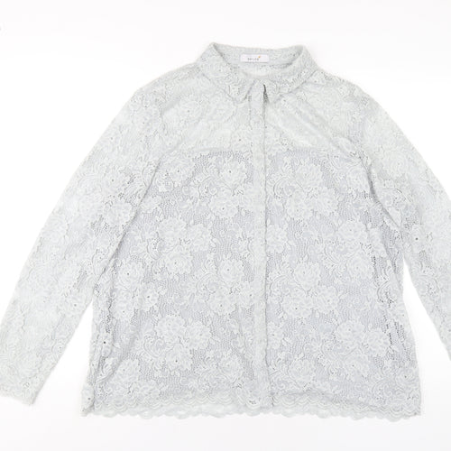 Per Una Womens Grey Polyamide Basic Button-Up Size 18 Collared