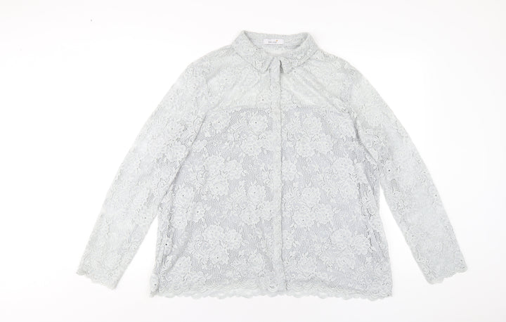 Per Una Womens Grey Polyamide Basic Button-Up Size 18 Collared