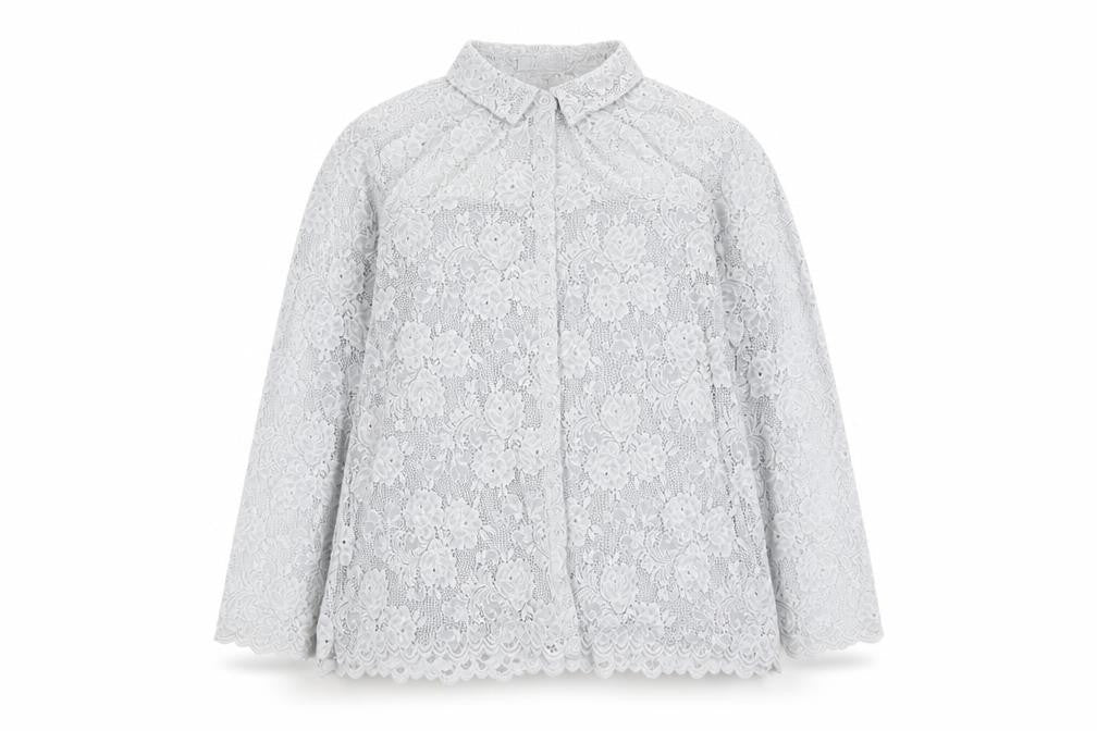 Front view of Per Una women’s grey polyamide basic button-up, size UK 18, collared