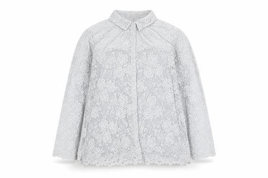 Front view of Per Una women’s grey polyamide basic button-up, size UK 18, collared