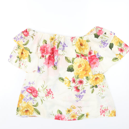 Dorothy Perkins Womens Ivory Floral Polyester Basic T-Shirt Size 16 Off the Shoulder