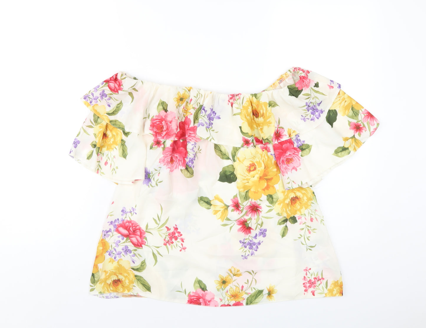 Dorothy Perkins Womens Ivory Floral Polyester Basic T-Shirt Size 16 Off the Shoulder