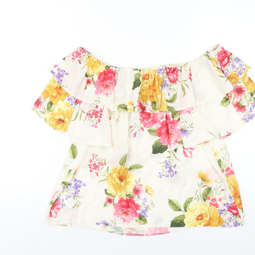 Dorothy Perkins Womens Ivory Floral Polyester Basic T-Shirt Size 16 Off the Shoulder